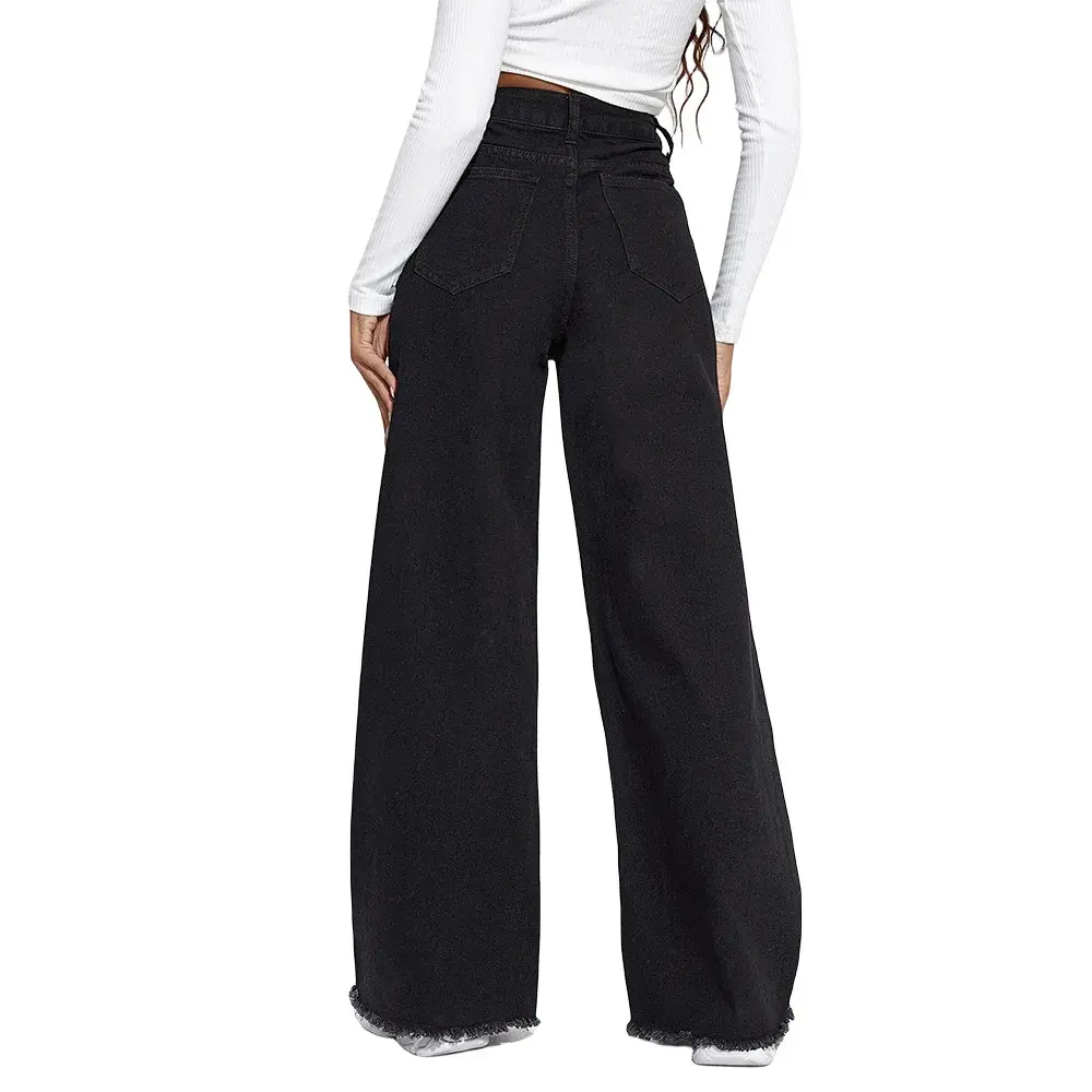 Denim Wide Leg Pants Women Mom Jeans Y2k Streetwear High Waist Distressed Washed Vintage Straight Trousers 2025 Floor Length