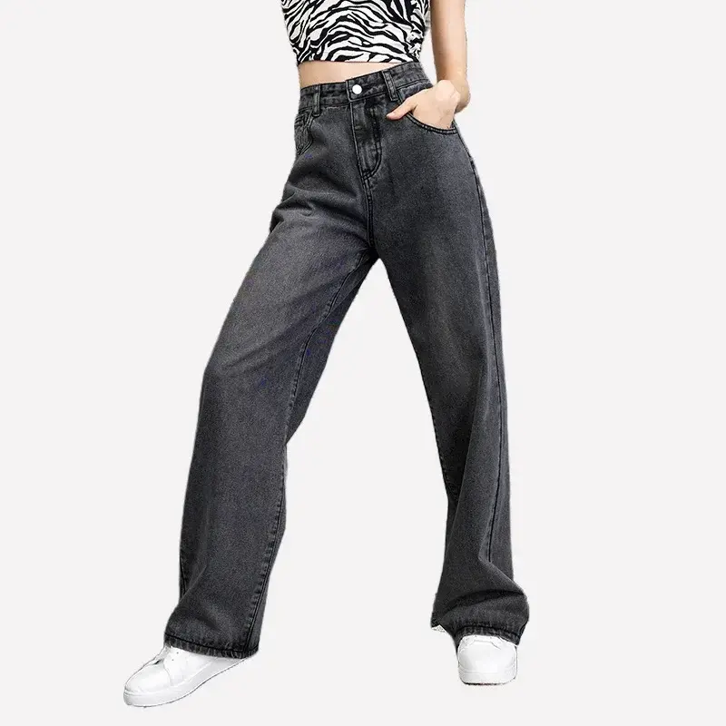Denim Straight Pants Women Mom Jeans Washed Vintage High Waist Pockets Y2k Vintage Ankle Length Trousers 2025 Streetwear Punk