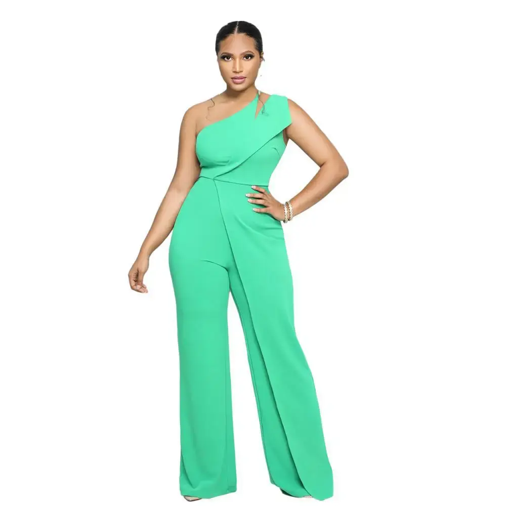 Women Jumpsuit Sexy One Shoulder Short Sleeve Y2k Streetwear High Waist Loose Wide Legs Pants Party Romper High Streetwear
