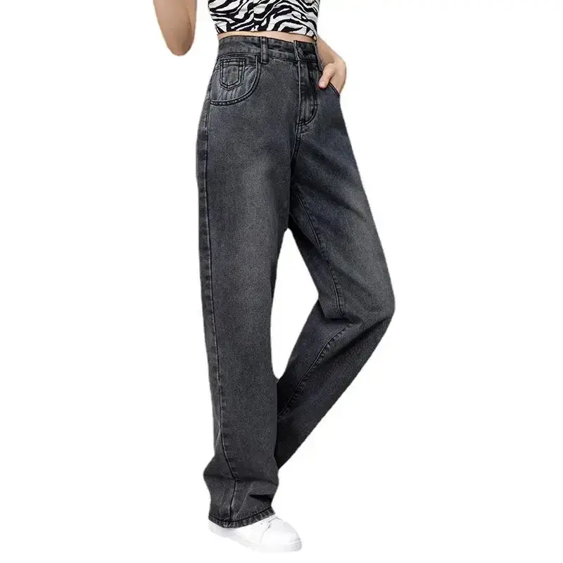 Denim Straight Pants Women Mom Jeans Washed Vintage High Waist Pockets Y2k Vintage Ankle Length Trousers 2025 Streetwear Punk