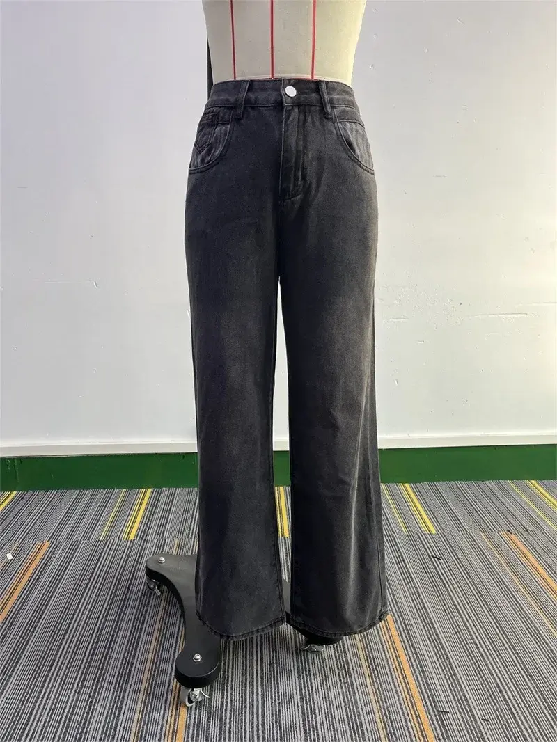Denim Straight Pants Women Mom Jeans Washed Vintage High Waist Pockets Y2k Vintage Ankle Length Trousers 2025 Streetwear Punk