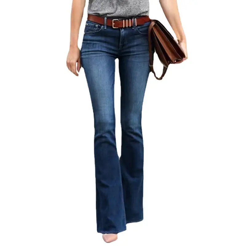 Denim Pant Women Jeans Long Flare Pants Slim Fit Mid Waist Straight Trousers Y2k Streetwear Elegant Splice Mom Jeans Party Club