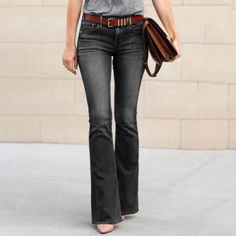 Denim Pant Women Jeans Long Flare Pants Slim Fit Mid Waist Straight Trousers Y2k Streetwear Elegant Splice Mom Jeans Party Club