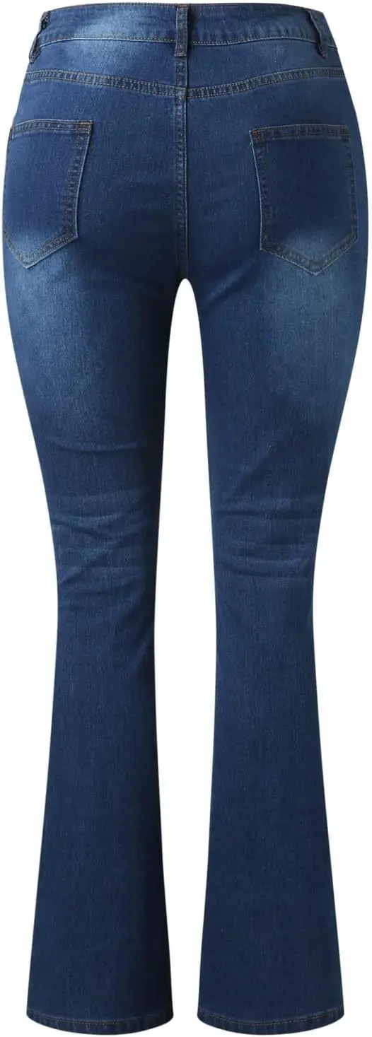Denim Pant Women Jeans Long Flare Pants Slim Fit Mid Waist Straight Trousers Y2k Streetwear Elegant Splice Mom Jeans Party Club