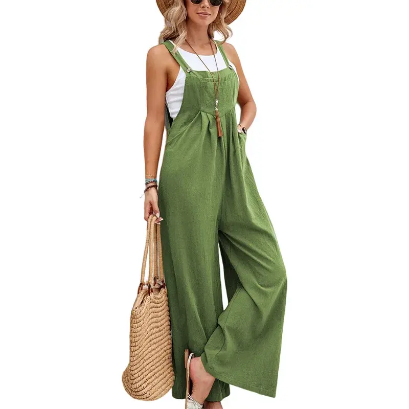 Jumpsuits Women Square Collar Overalls Rompers One Piece Wide Leg Pants Ankle Length High Waist Casual Pockets Y2k Streetwear