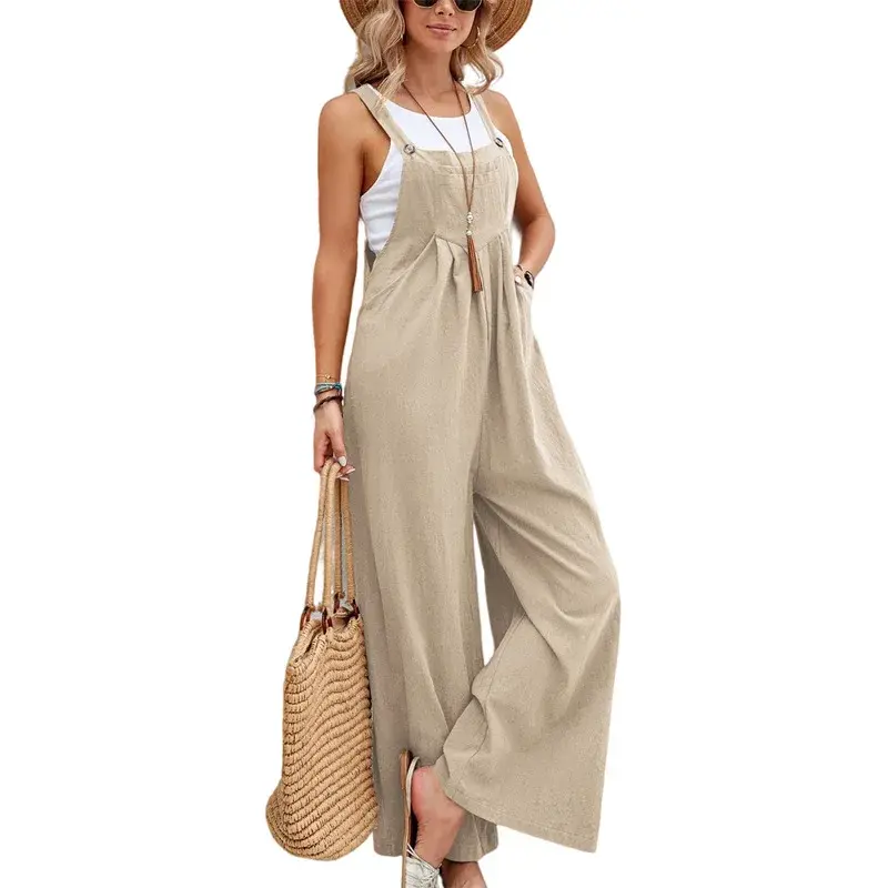 Jumpsuits Women Square Collar Overalls Rompers One Piece Wide Leg Pants Ankle Length High Waist Casual Pockets Y2k Streetwear