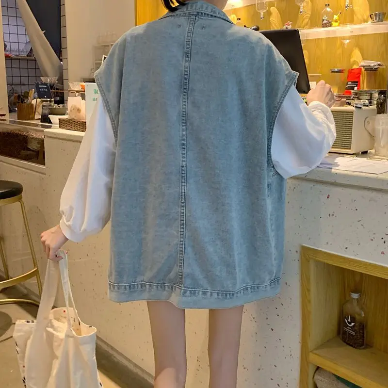 Denim Coats Women Mom Jeans Casual Streetwear Jacket Turn Down Collar Y2k Streetwear Vest Single Breasted 2025 Spring Jackets