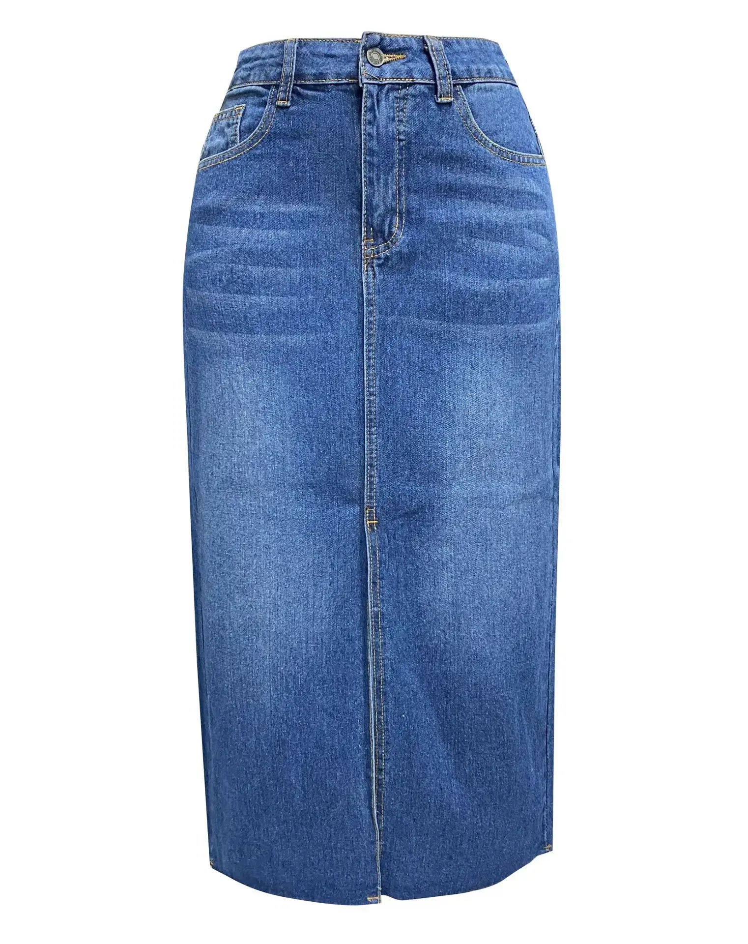 Women Skirts Sexy Solid Washing Denim High Waist Dress Wrap Buttocks Basics Spliced Ankle Length Slim Fit Pockets Zipper Fly