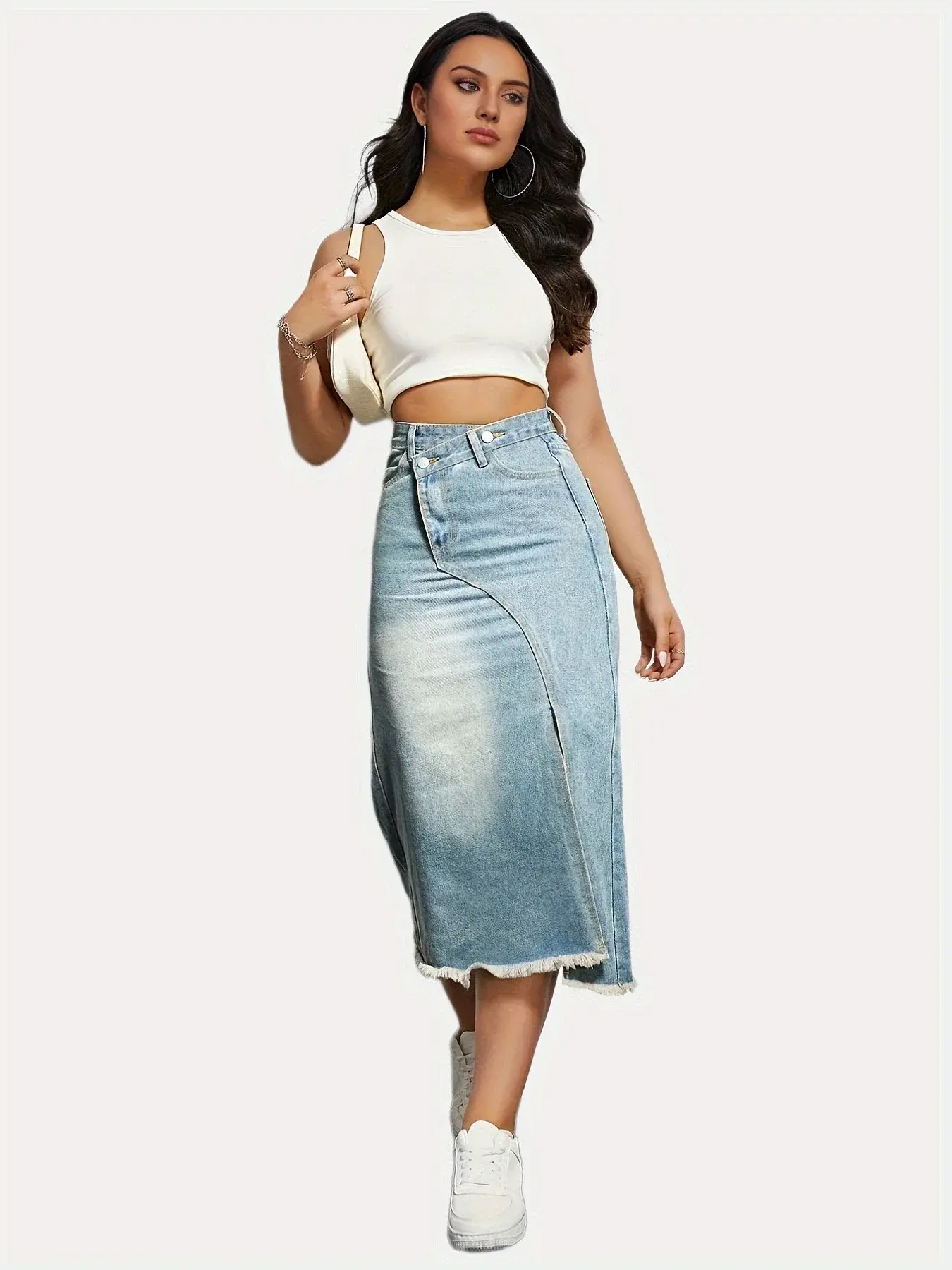 Denim Skirts Women Dress Wrap Buttocks High Street Sexy Skirt Patchwork Spliced Ankle Length Y2k Streetwear Pocket Slight Strech
