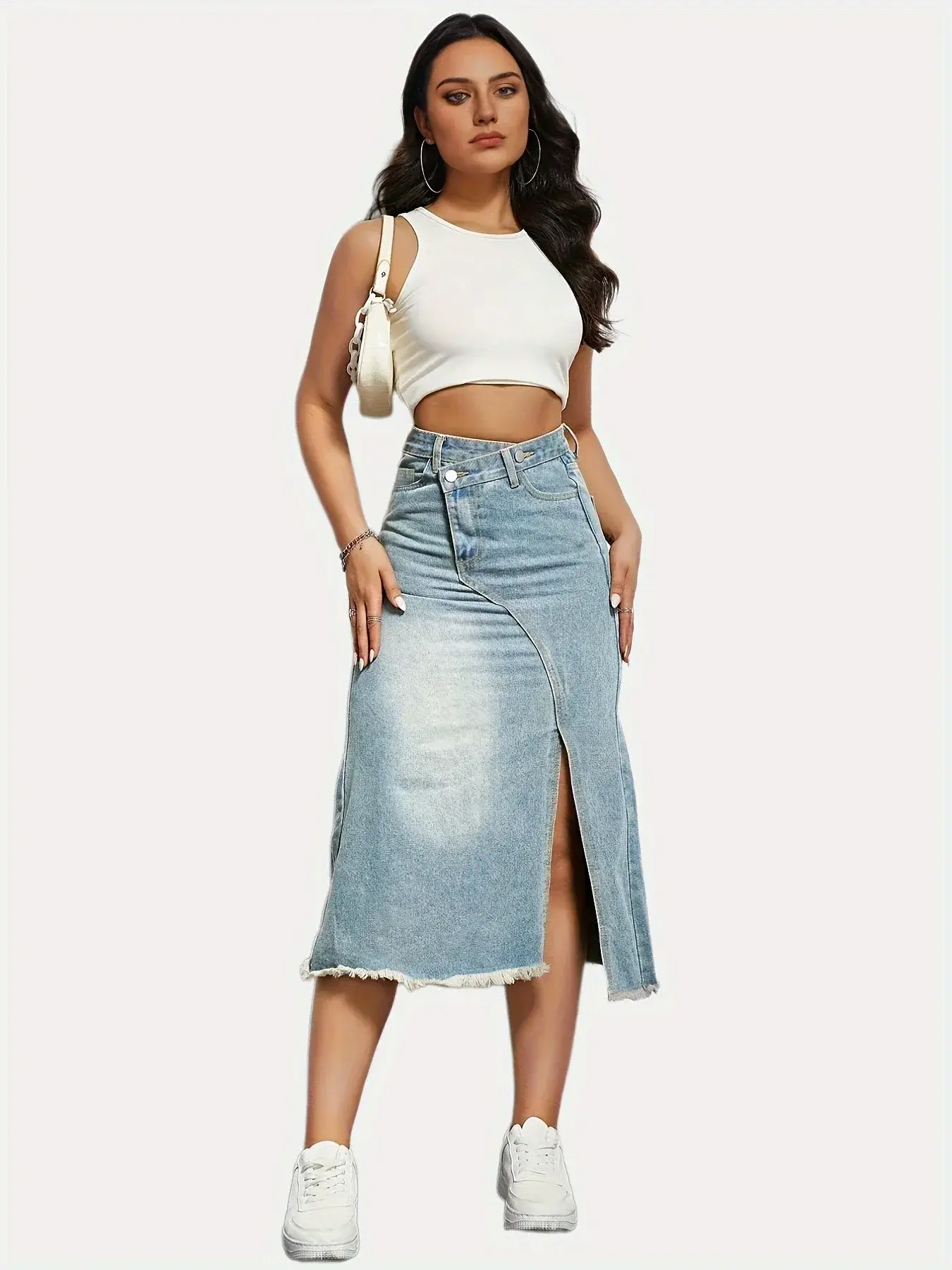 Denim Skirts Women Dress Wrap Buttocks High Street Sexy Skirt Patchwork Spliced Ankle Length Y2k Streetwear Pocket Slight Strech