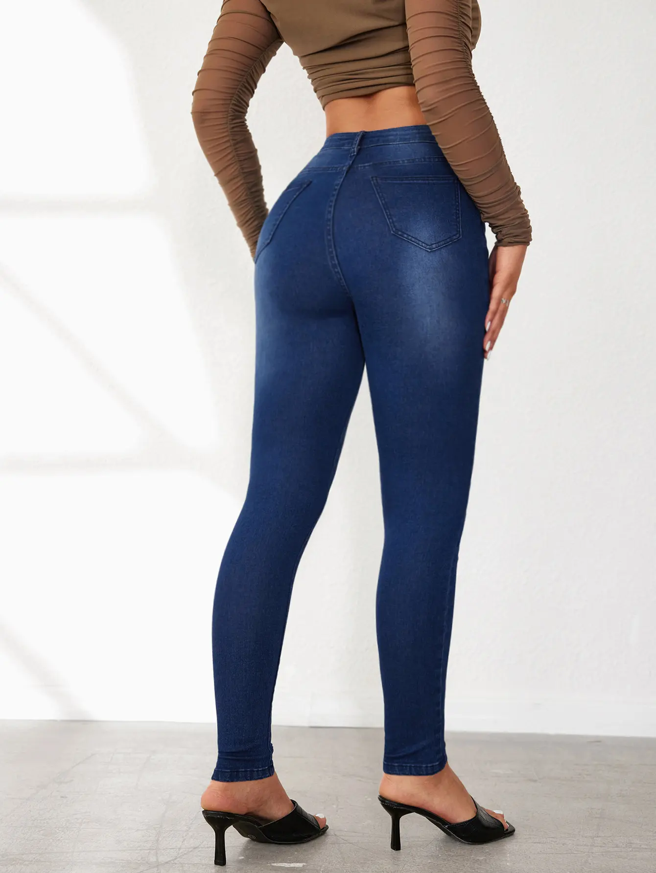 Pencil Denim Pants Ankle Length Jeans Women Washed Solid Jean Pockets High Waist Streetwear Distressed Vintage 2024 Skinny