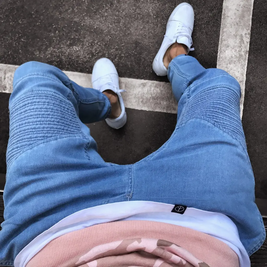 Men Jeans Mid Waist Solid Pencil Pants Denim Sheath Pockets Slim Fit Ankle Length Spring Slight Strech Casual Solid Color