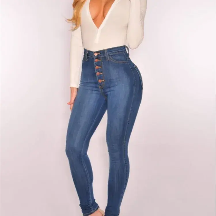 Mom Jeans Women Pencil Pants High Waist Pockets Washing Ankle Length Denim High Street Bodycon Button Skinny 2025 Sexy Spring