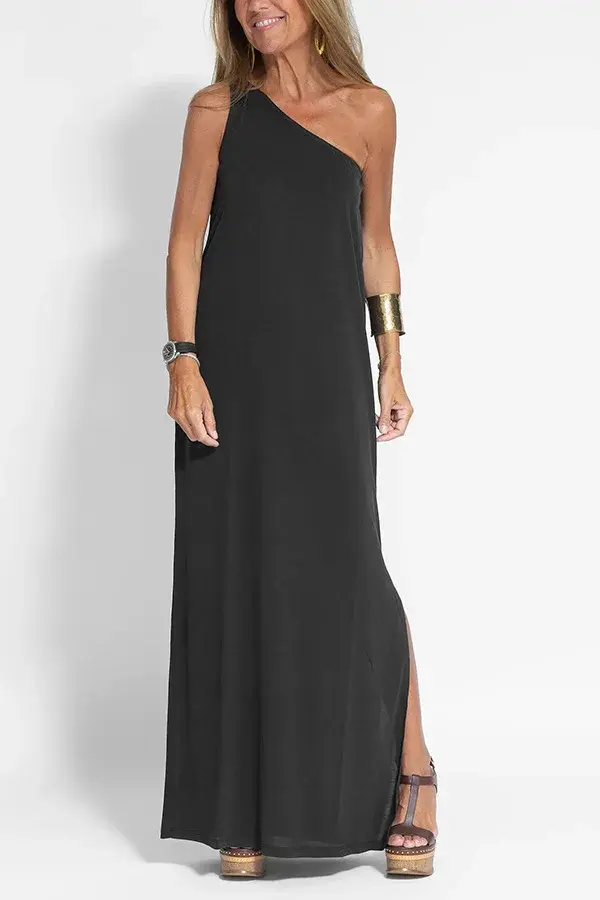 Dresses Summer Women Long Vest Dresses Hem Split Ladies Diagonally Collar Y2k Streetwear Maxi Party Beach Vestidos Loose Spring
