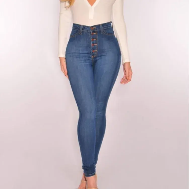 Mom Jeans Women Pencil Pants High Waist Pockets Washing Ankle Length Denim High Street Bodycon Button Skinny 2025 Sexy Spring