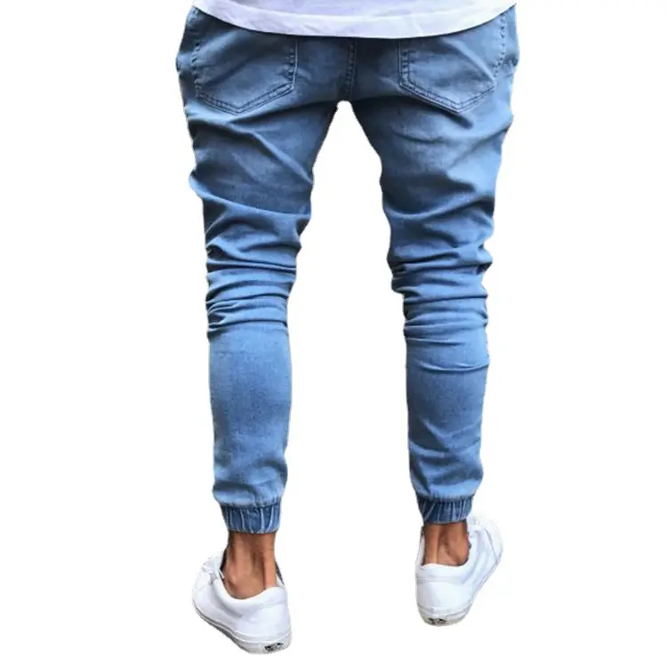 Men Jeans Mid Waist Solid Pencil Pants Denim Sheath Pockets Slim Fit Ankle Length Spring Slight Strech Casual Solid Color