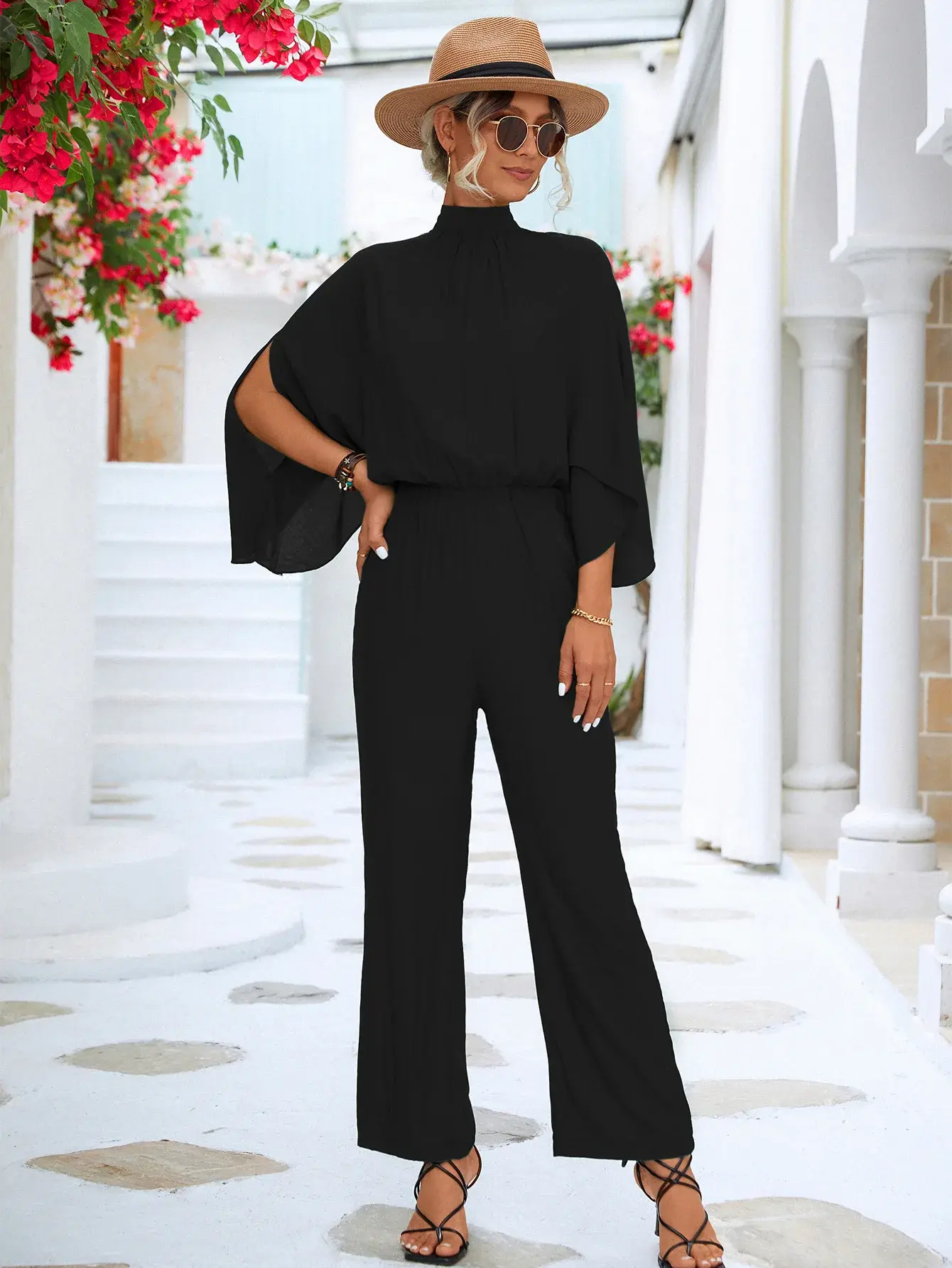 Party Jumpsuits Women Stand Collar High Waist Rompers Streetwear Ankle Length Wide Leg Pants Loose 2024 Summer Pockets One Piece