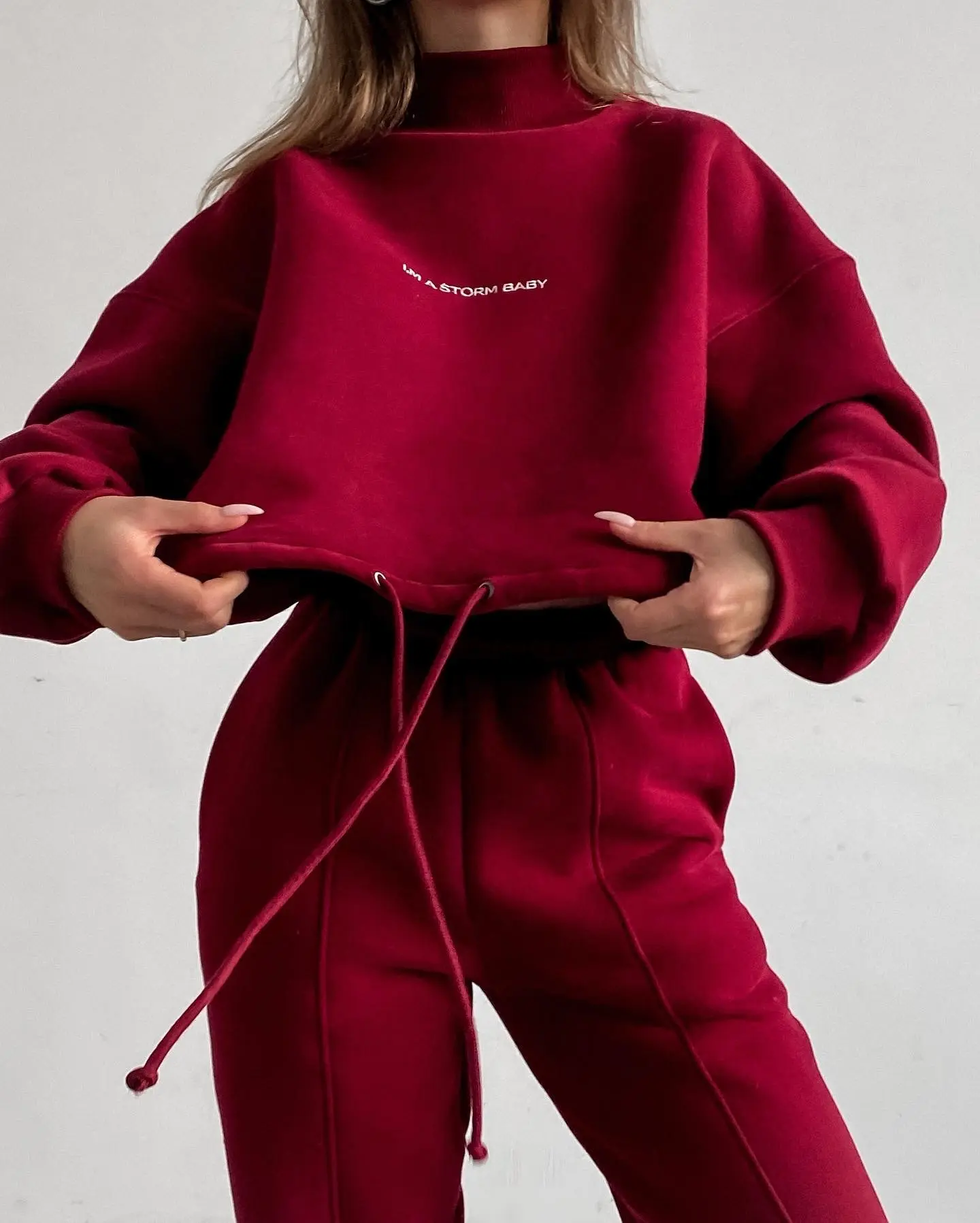 Women Letter Print Two Piece Set Casual Loose Suit High Waist Trousers Female Turtleneck Sweatshirt Autumn Sweatpants Suits