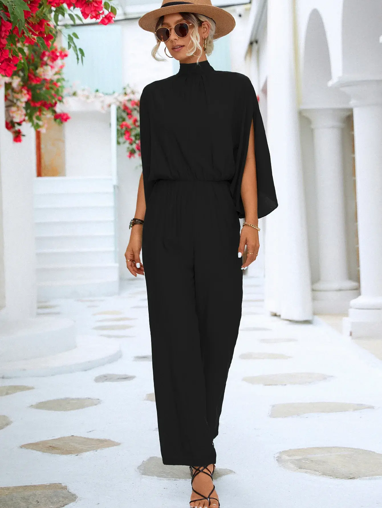 Party Jumpsuits Women Stand Collar High Waist Rompers Streetwear Ankle Length Wide Leg Pants Loose 2024 Summer Pockets One Piece