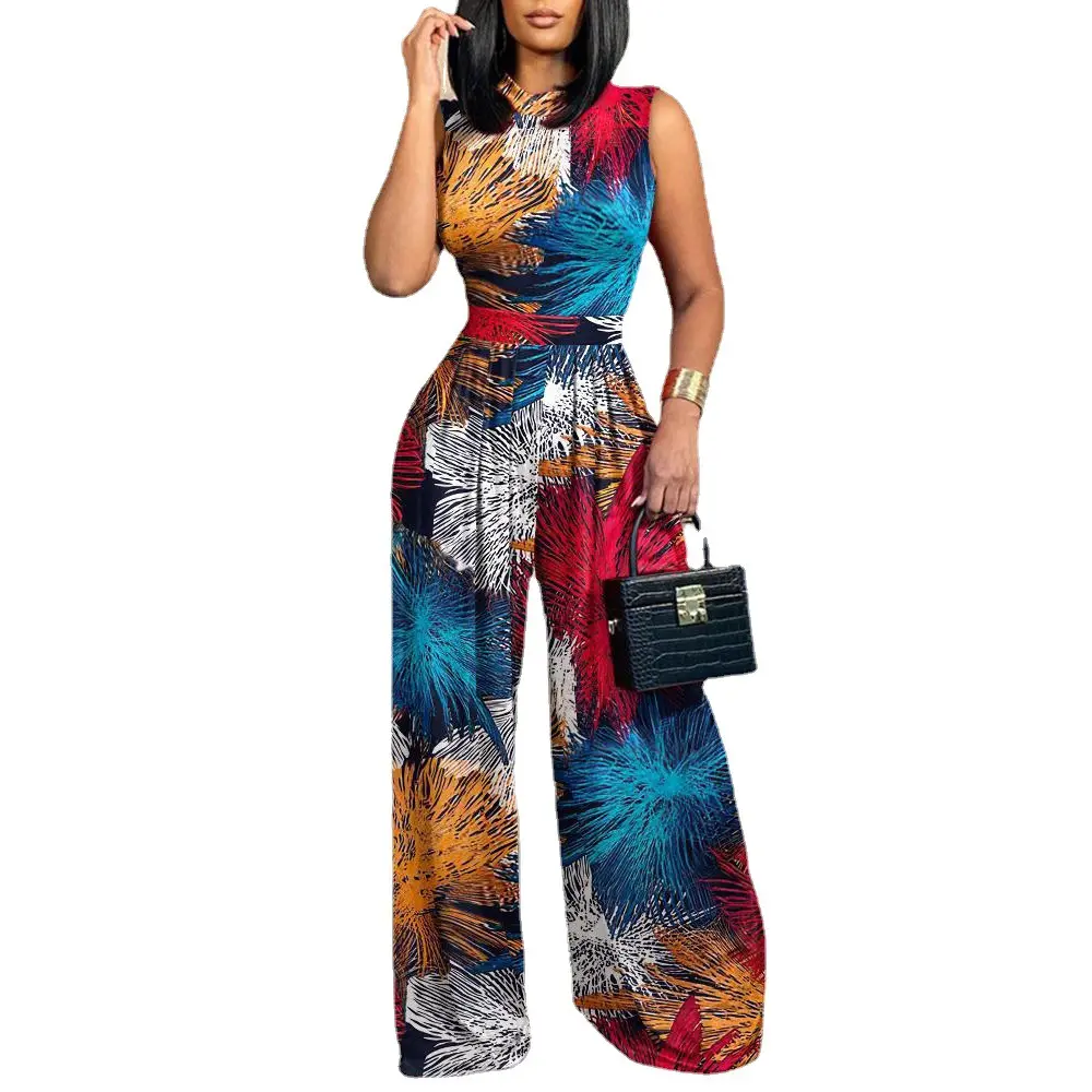 High Street Sleeveless Women Jumpsuit Wide Leg Pant Overall Romper Party Prom High Waist Streetwear Regular Fit Jumpsuits Summer