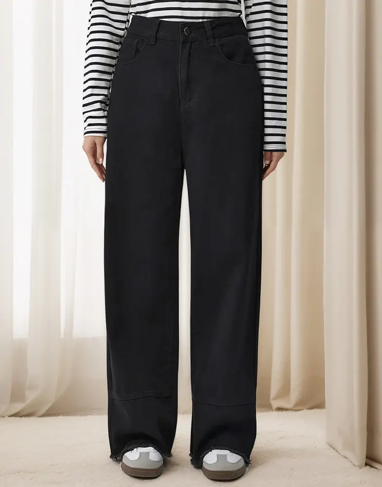 Mom Jeans Women Wide Leg Pants High Waist Washed Pockets Button Vintage Denim Streetwear Y2k Basics Straight Trousers 2025