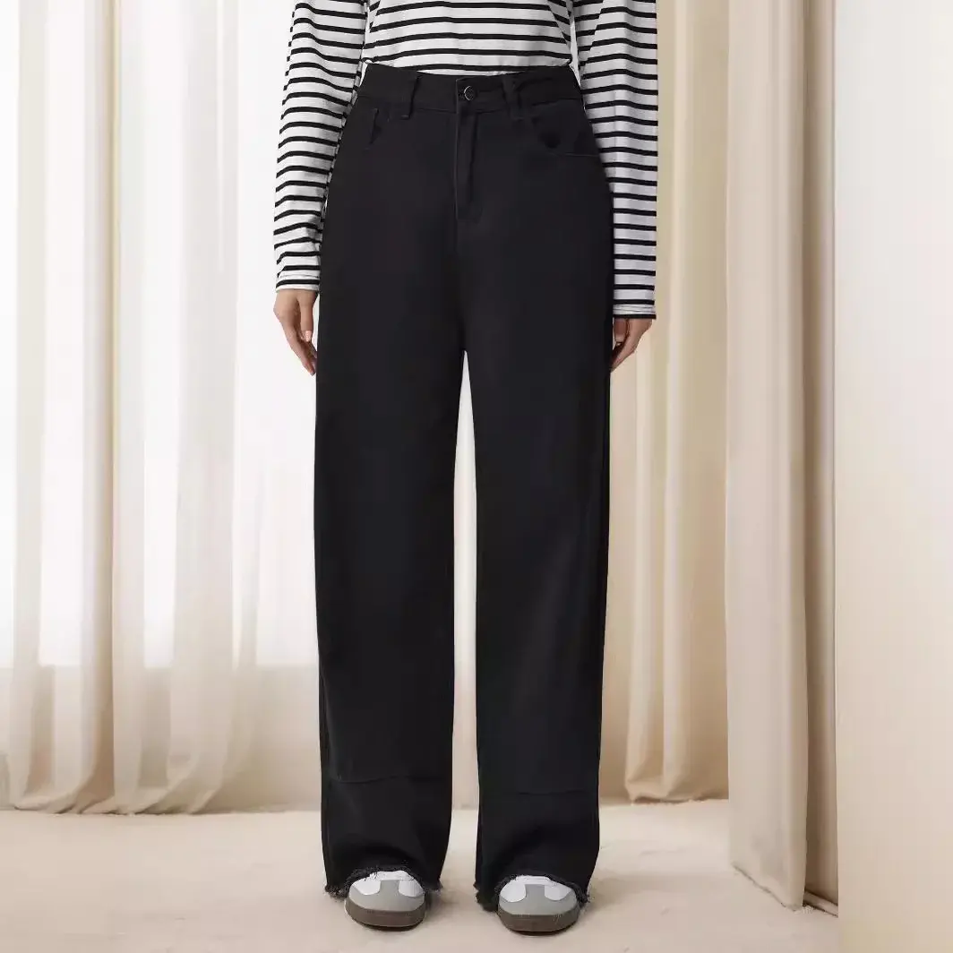 Mom Jeans Women Wide Leg Pants High Waist Washed Pockets Button Vintage Denim Streetwear Y2k Basics Straight Trousers 2025
