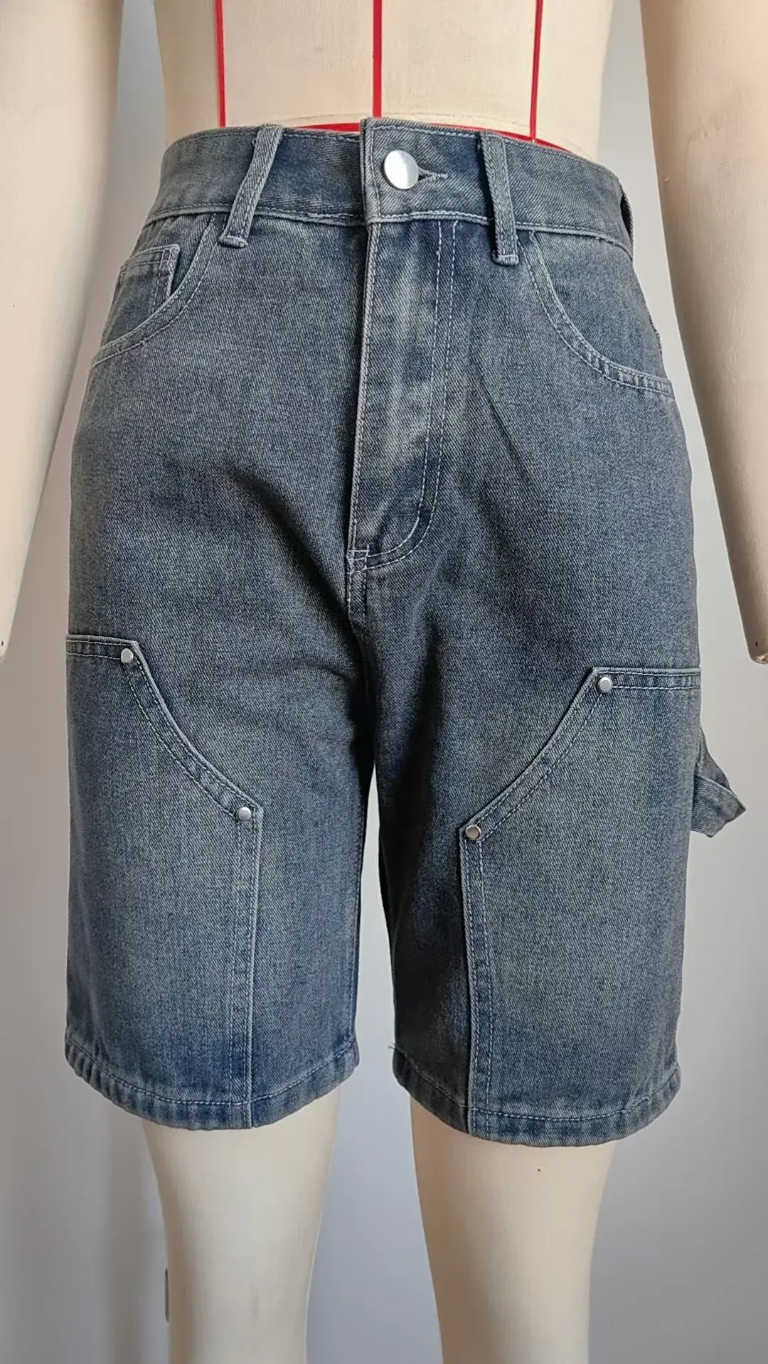 Denim Straight Pants Women Vintage Mom Jeans Knee Length Trousers Mid Waist Washed Distressed Pockets 2025 Shorts Streetwear