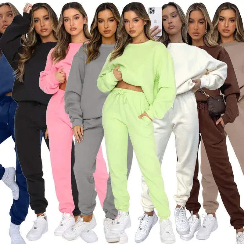 Winter Tracksuit Two Piece Sets Women Autumn Tops Jogger Thick Hoodies Sweatshirt Drawstring Trouser Y2k Streetwear Suits spring