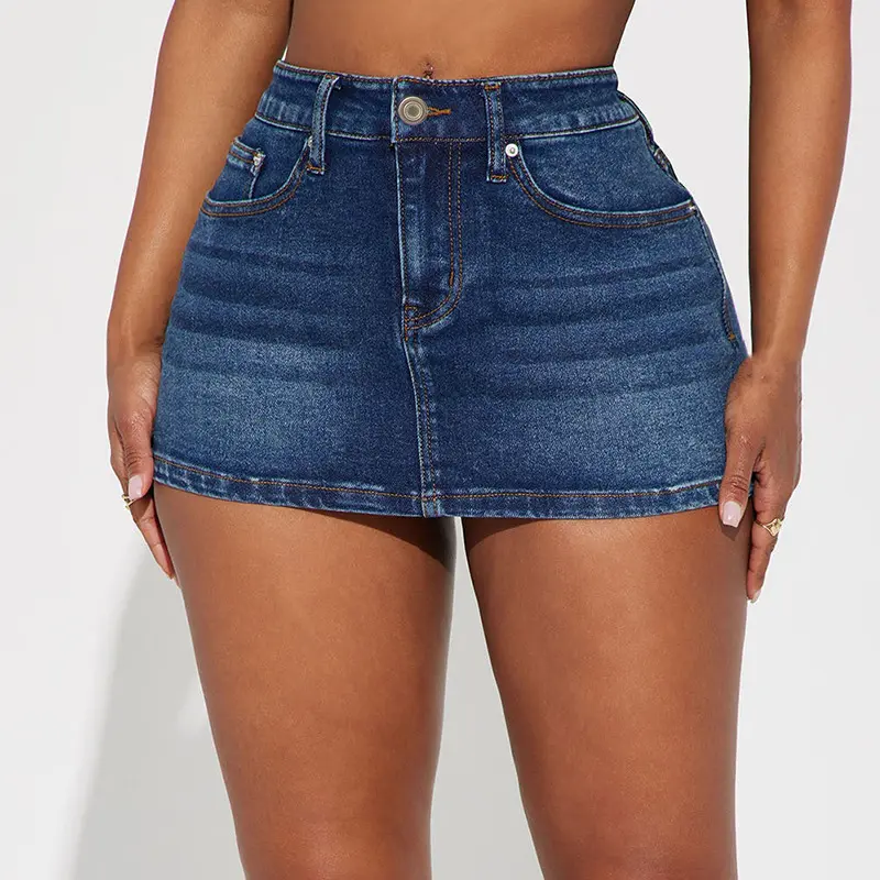 Denim Skirts Women Short Skirt A Line Slim Fit Streetwear Club Button Regular Elegant Splice Y2k Mom Jeans Y2k Summer 2025