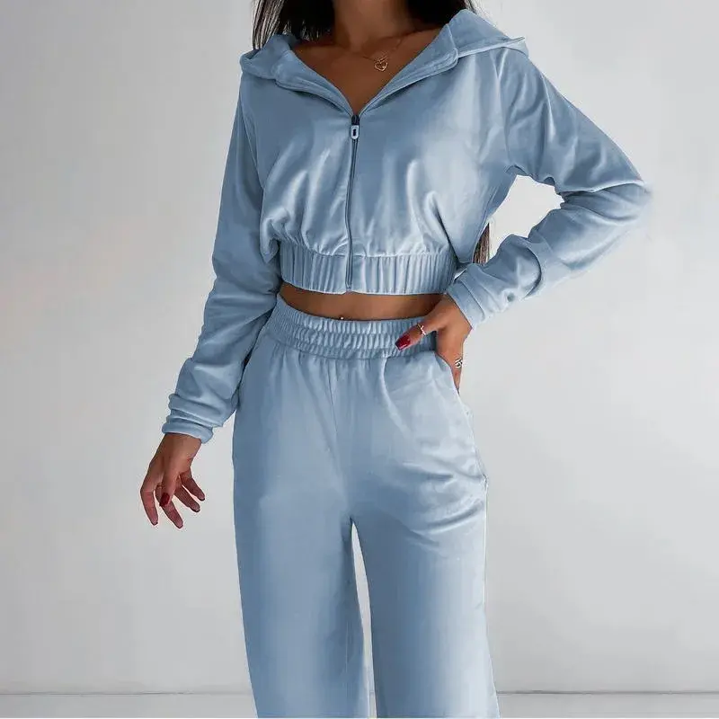Pants Set Women Suits High Waist Loose Jogger Vintage Two Piece Set Jogger Tracksuit Casual Suit Coat Short Hooded Zipper Tops