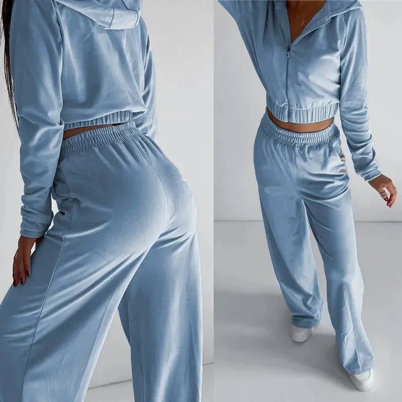 Pants Set Women Suits High Waist Loose Jogger Vintage Two Piece Set Jogger Tracksuit Casual Suit Coat Short Hooded Zipper Tops