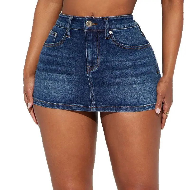Denim Skirts Women Short Skirt A Line Slim Fit Streetwear Club Button Regular Elegant Splice Y2k Mom Jeans Y2k Summer 2025