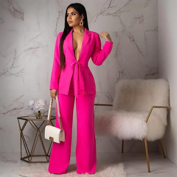 Matching Sets Cardigan Outerwear Full Length Wide Leg Pant Sets Solid Two Pieces set Loose Pockets Office Lady 2024 Spliced