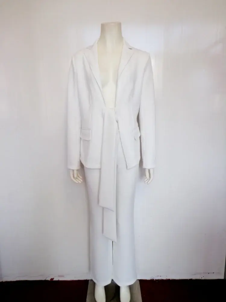 Matching Sets Cardigan Outerwear Full Length Wide Leg Pant Sets Solid Two Pieces set Loose Pockets Office Lady 2024 Spliced