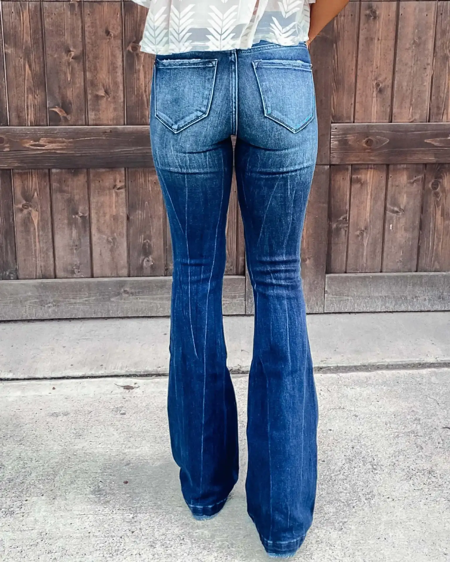 Women Jeans Boot Cut Pants Holes Washing Slim Fit Denim Zipper Fly Pockets High Street Slight Strech Solid Color Spring