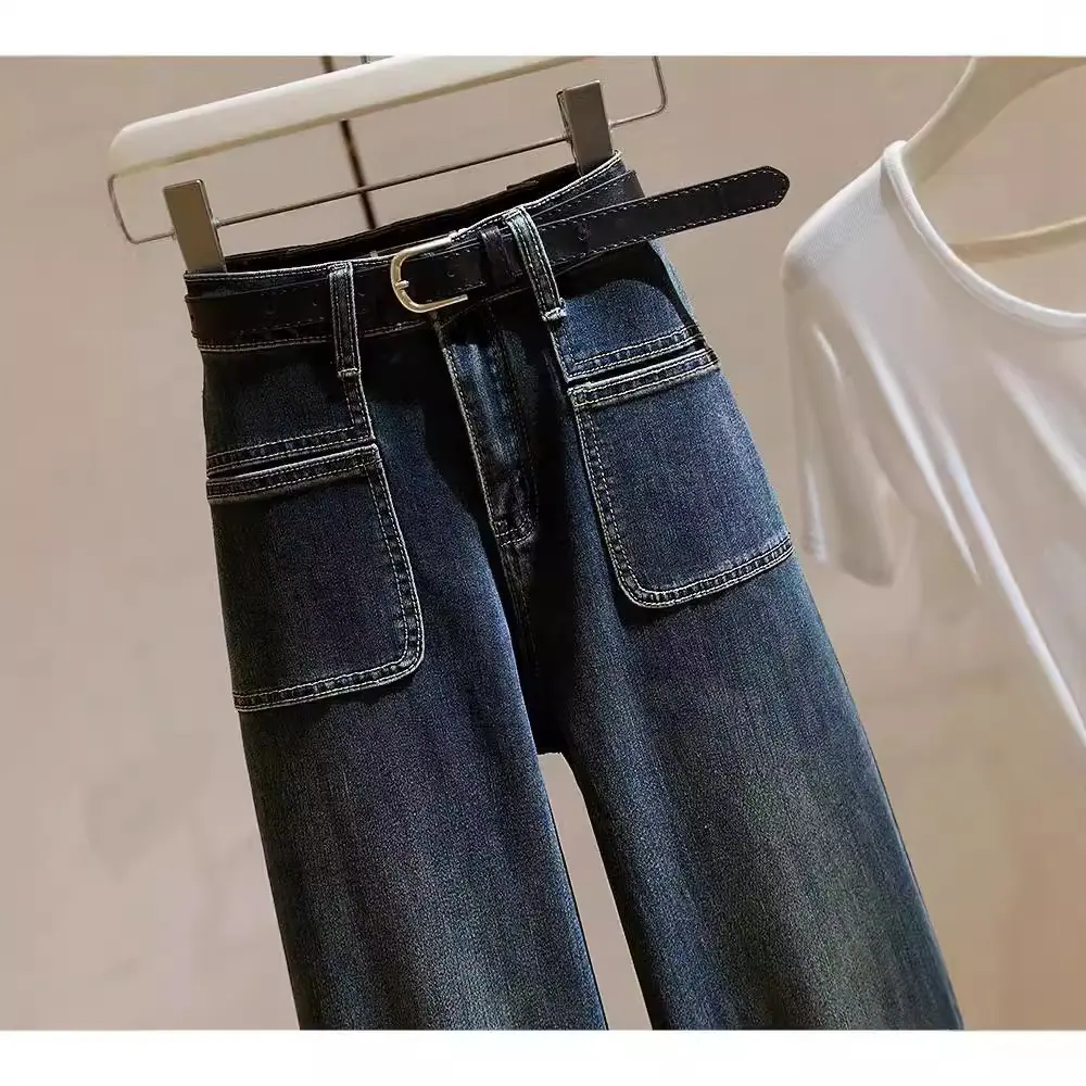 Wide Leg Pants Jeans Women Vintage Denims High Waist 2025 Streetwear Pockets Washed Distressed Loose Trousers Floor Length