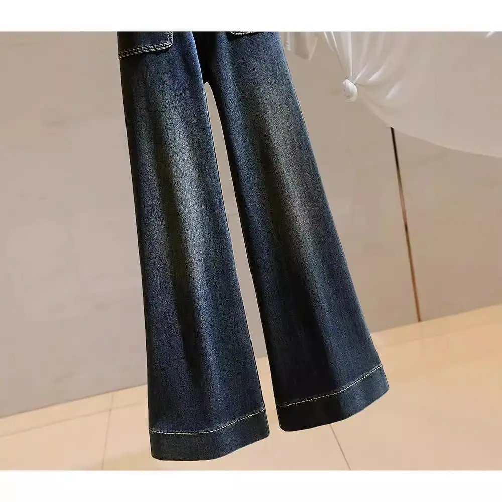 Wide Leg Pants Jeans Women Vintage Denims High Waist 2025 Streetwear Pockets Washed Distressed Loose Trousers Floor Length