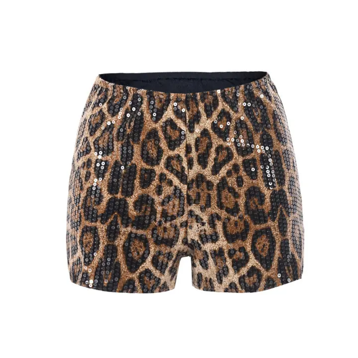 Shorts Pant Women Short Pants Leopard Print Slim Club High Waist Sequin Trousers Y2k Streetwear Elegant Splice Sexy Party Work