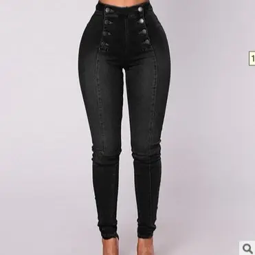 Denim Pencil Pants Women Vintage Jeans High Waist Washed Double Breasted Pockets Y2k Ankle Length Trousers 2025 Streetwear