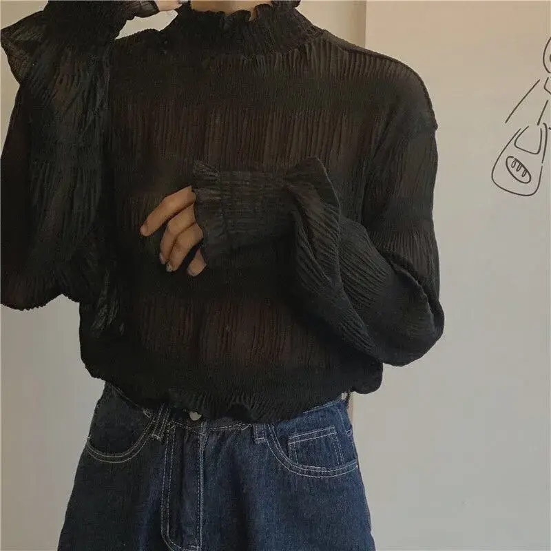 Sweet Lace T Shirt Women Blouse Tops Autumn Spring Long Sleeve Y2k Streetwear Pullover Casual Simple Basic Blouse Blusa Top