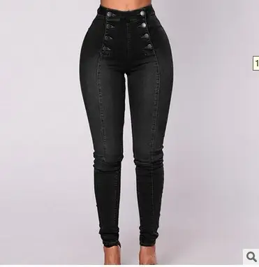 Denim Pencil Pants Women Vintage Jeans High Waist Washed Double Breasted Pockets Y2k Ankle Length Trousers 2025 Streetwear