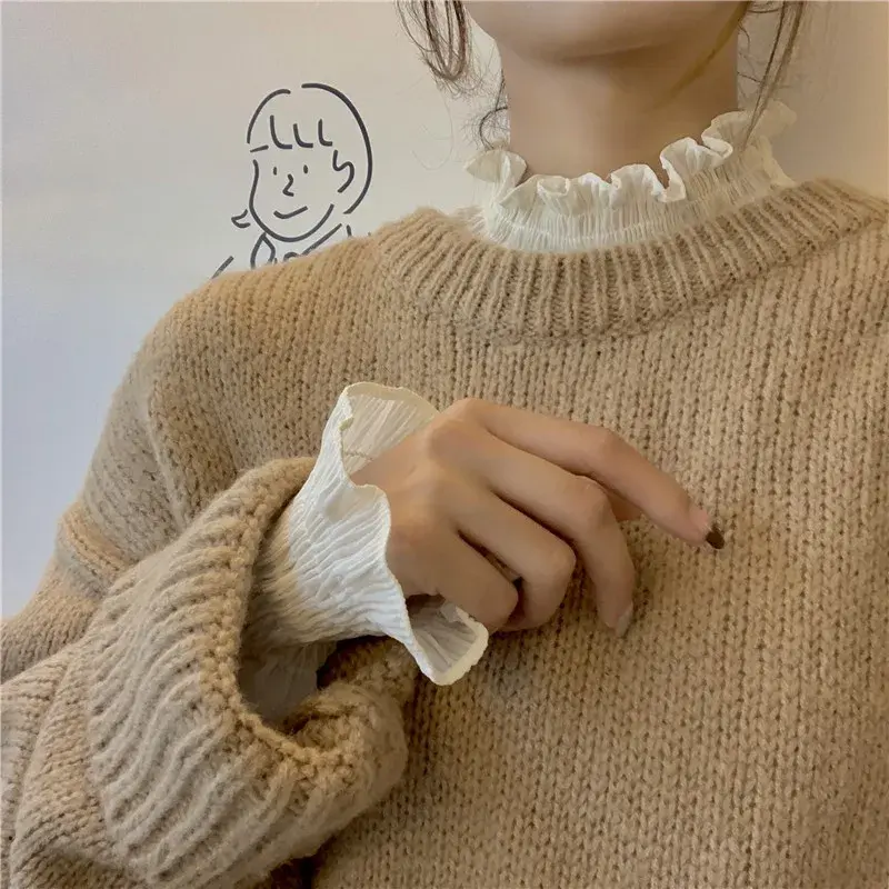 Sweet Lace T Shirt Women Blouse Tops Autumn Spring Long Sleeve Y2k Streetwear Pullover Casual Simple Basic Blouse Blusa Top