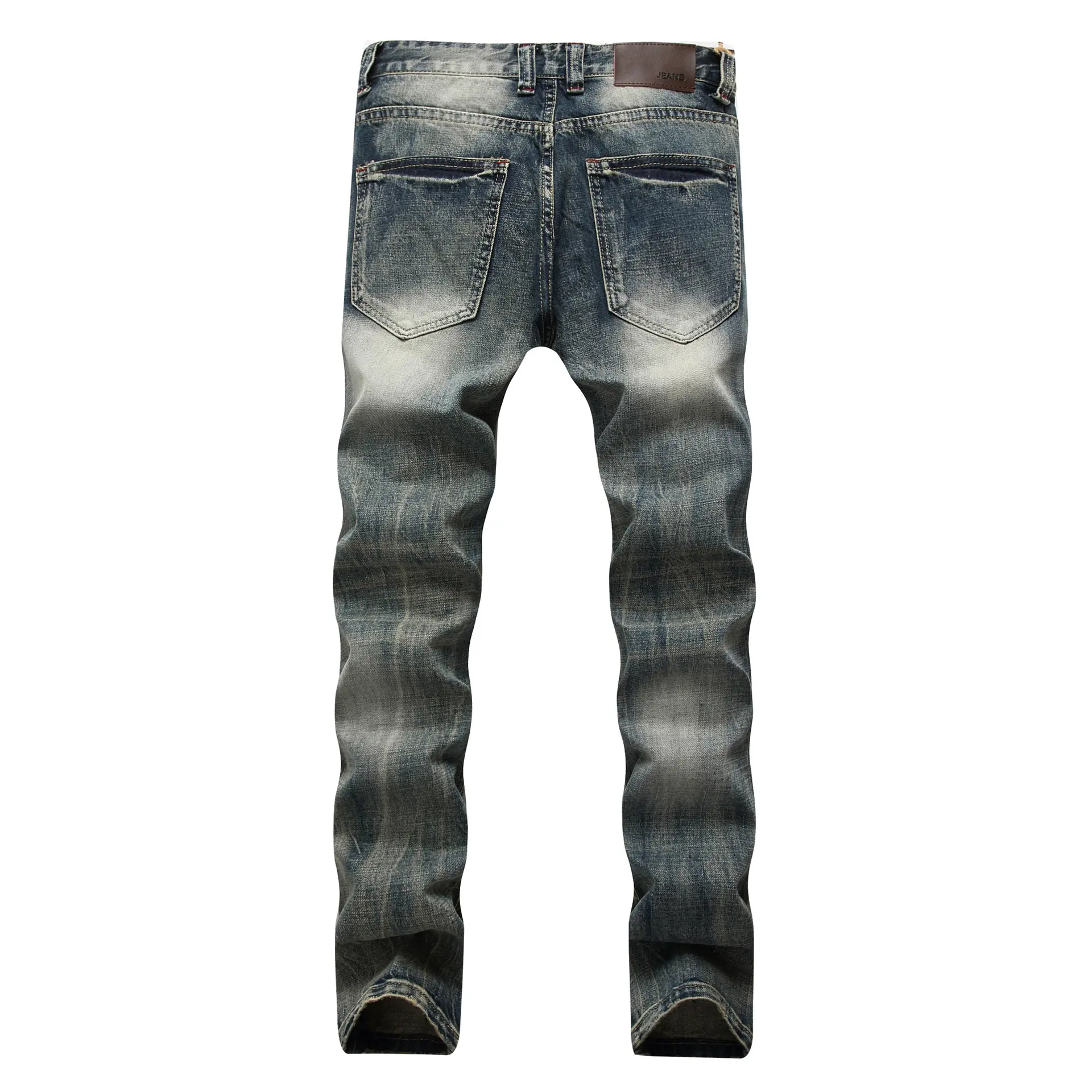 Men Hole Jeans Straight Pants Denims Distressed Mid Waist Skinny Pockets Streetwear Washed Vintage Ankle Length Trousers 2025