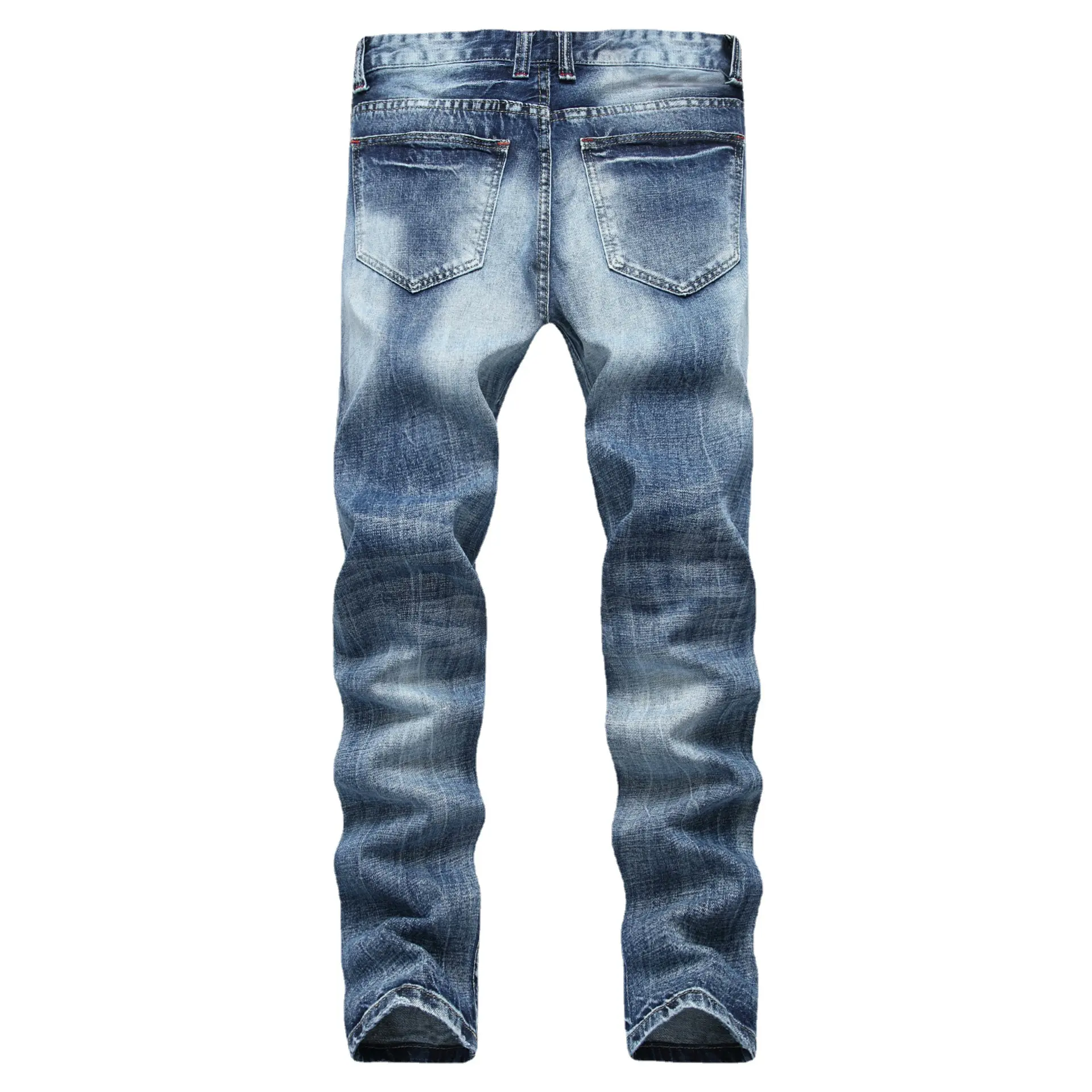 Men Hole Jeans Straight Pants Denims Distressed Mid Waist Skinny Pockets Streetwear Washed Vintage Ankle Length Trousers 2025