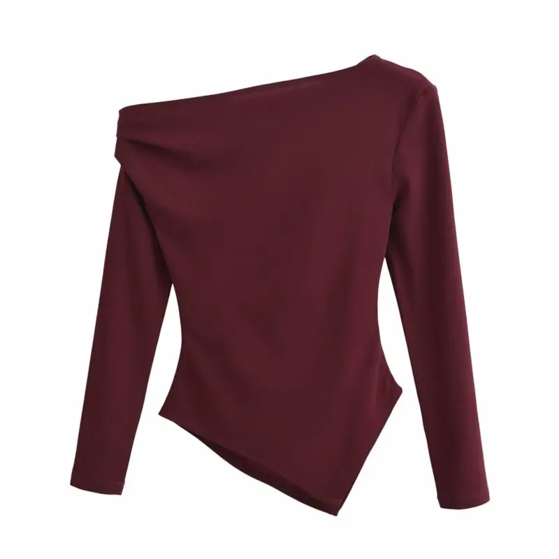 Asymmetric Elastic Chiffon Top Women's Top for Women Autumn Casual Shirts Slim Blouse Female Shirts
