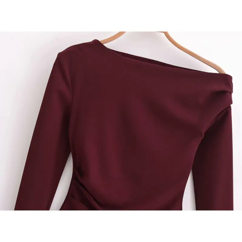 Asymmetric Elastic Chiffon Top Women's Top for Women Autumn Casual Shirts Slim Blouse Female Shirts