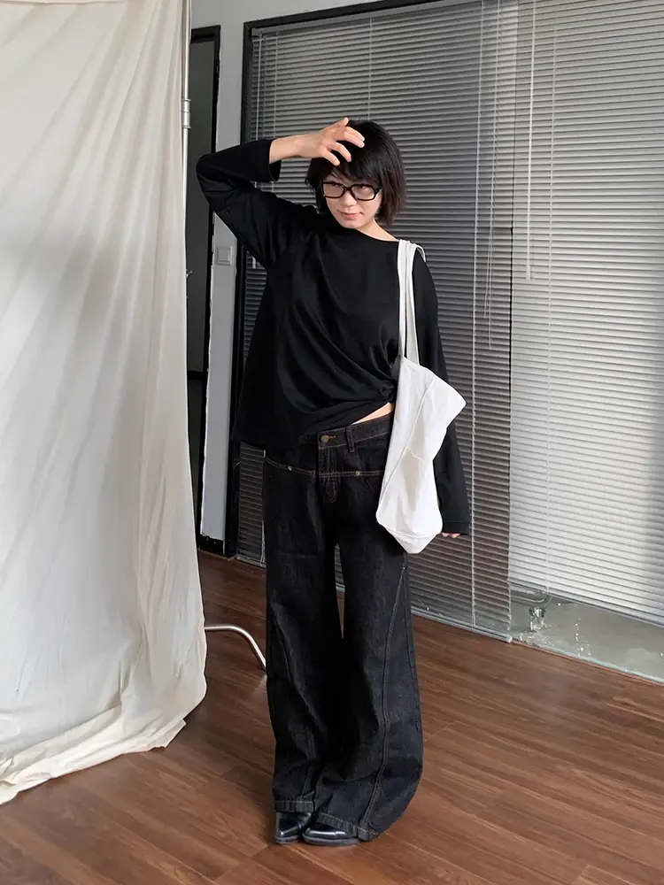Korean Fashion Wide Leg Denim Jeans Women High Waist Loose Baggy Pants Streetwear Y2K Straight Trousers Vintage Female Pants