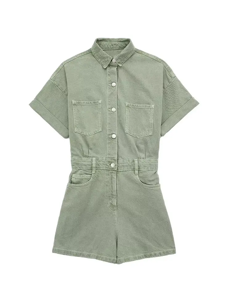 Pocket Denim Short Jumpsuit Women Casual Tops Solid Color Fashionable Simple Comfortable Waist One Piece Clothing