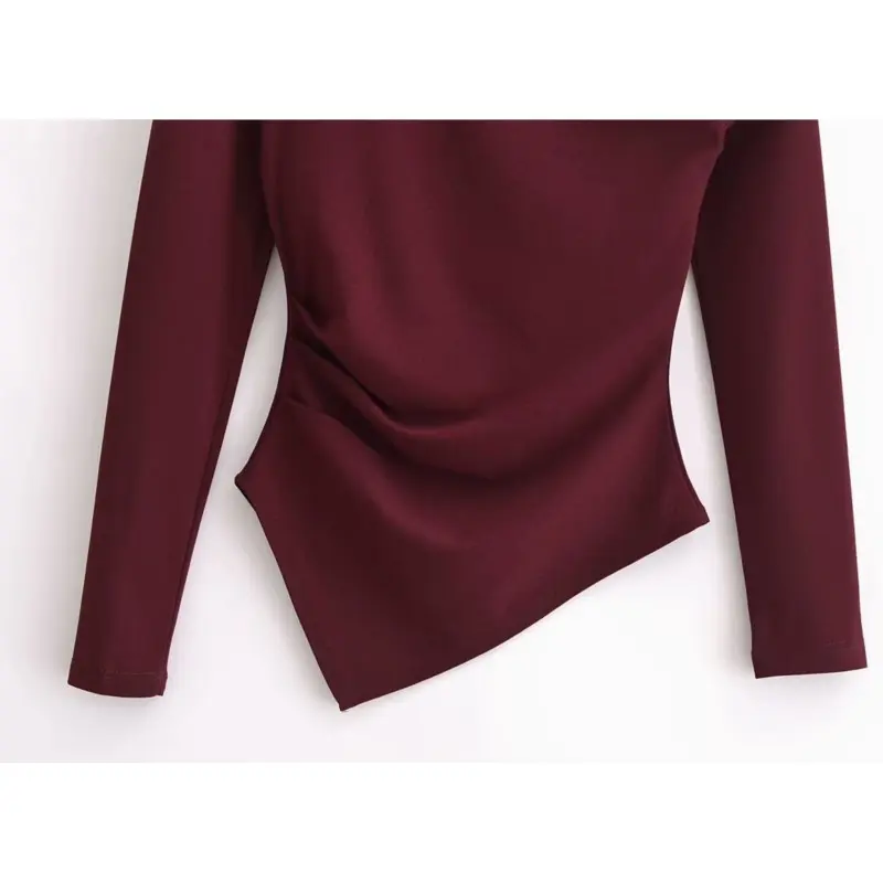 Asymmetric Elastic Chiffon Top Women's Top for Women Autumn Casual Shirts Slim Blouse Female Shirts