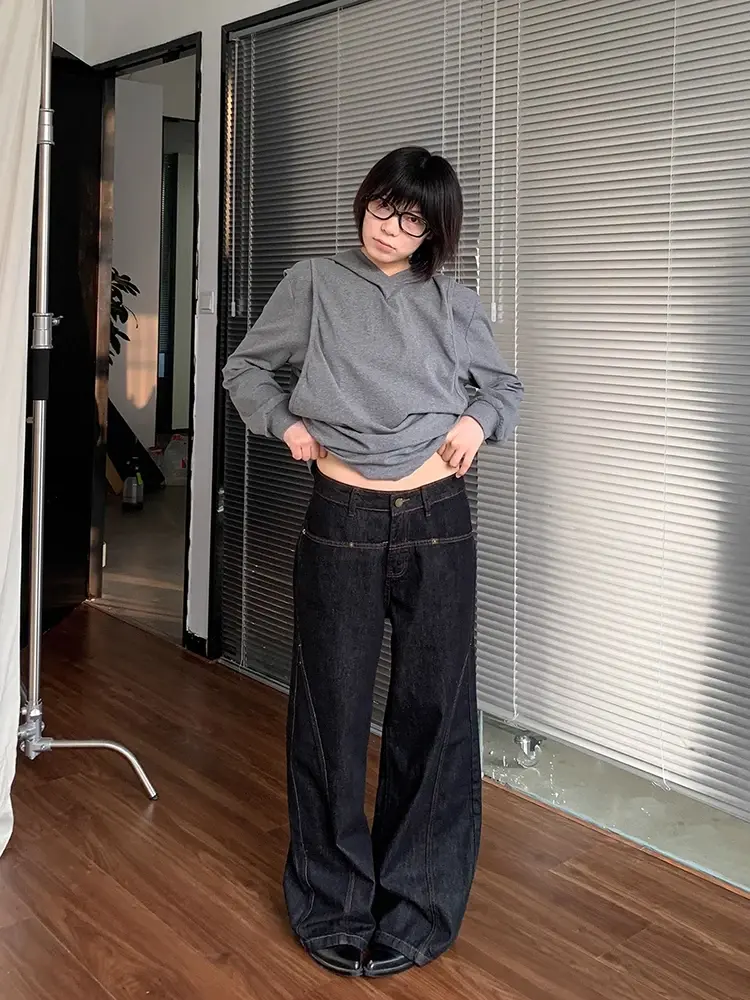 Korean Fashion Wide Leg Denim Jeans Women High Waist Loose Baggy Pants Streetwear Y2K Straight Trousers Vintage Female Pants